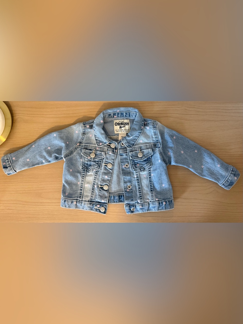 OshKosh B'gosh Light Blue Denim Jacket with Pink Heart Accents